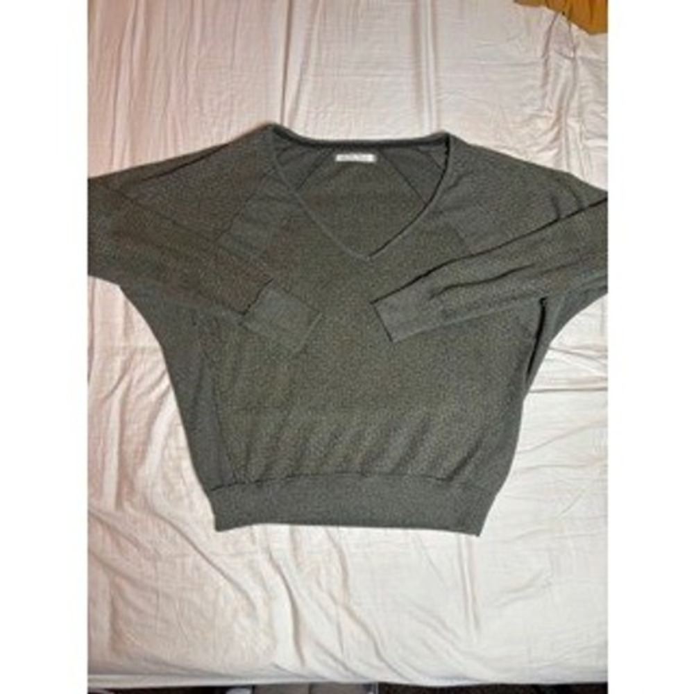 Free People Charcoal Grey Waffle Knit V Neck Dolman Sleeve Sweater Top